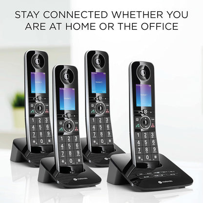 Motorola Voice D8714 Cordless Phone System - 4 Handsets + Bluetooth to Cell, Answering Machine, Call Block