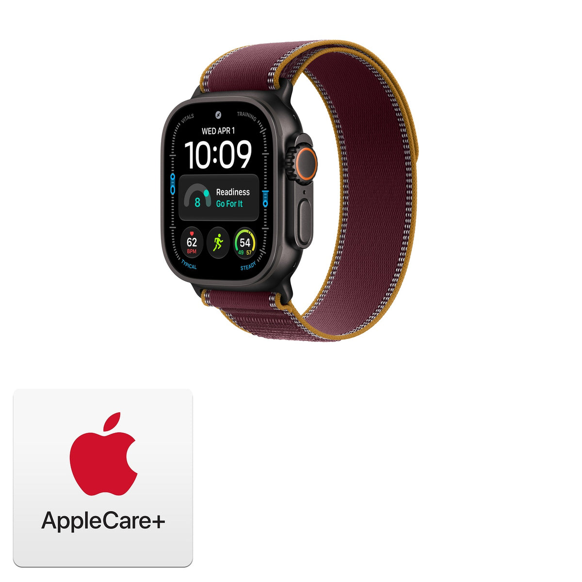 Apple Watch Ultra 4 GPS + Cellular 49mm Black Titanium with Burgundy Trail Loop - S/M - MJC34LS/A - Bundle w AppleCare+