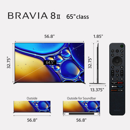 (Open Box) Sony BRAVIA 8 II 65-in QD-OLED, 4K Smart LED TV, 120hz, K-65XR80M2 (2025)