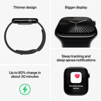 Apple Watch Series 10 GPS 46mm Jet Black Aluminum Case with Black Sport Band - M/L - MWWQ3LW/A (2024)