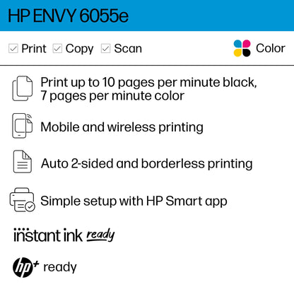 HP ENVY 6055e Wireless Color Inkjet Printer, Scanner, Copier - 223N1A#B1H