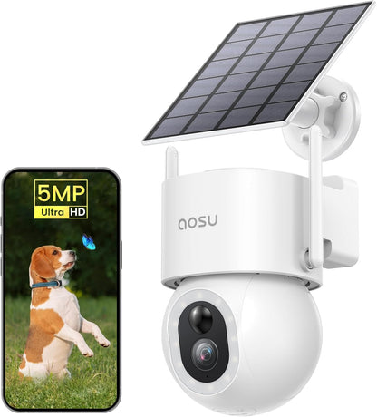 (Open Box) AOSU Security Cameras Wireless Outdoor - 3K/5MP Solar Powered 400-Lumen Spotlight Camera, 360° Pan/Tilt Surveillance, Night Vision, 2.4G WiFi Camera, Auto Tracking, AI Human/Vehicle/Pet Detection