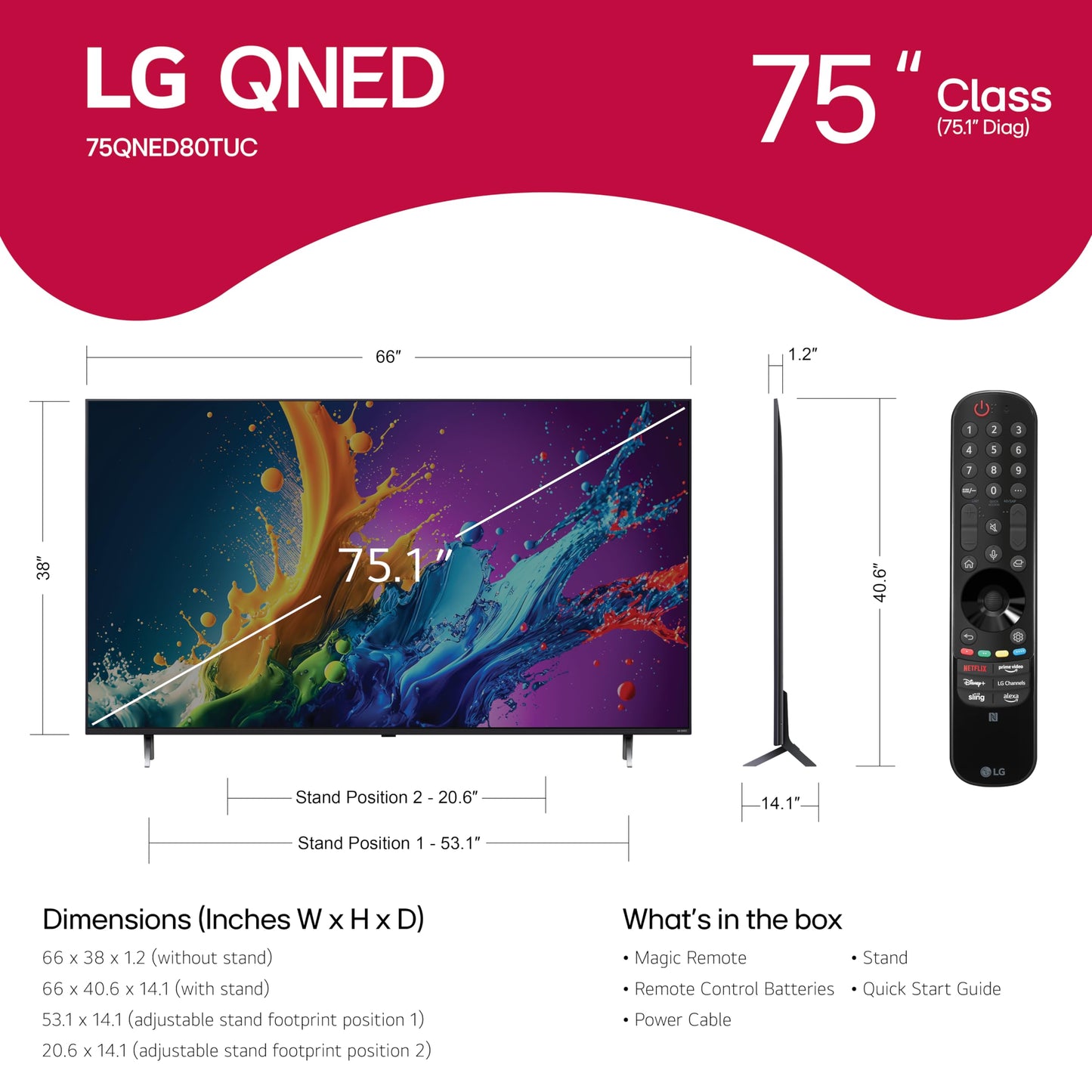 LG 75-in QNED80T Series QNED Mini LED TV 4K - 75QNED80TUC (2024)