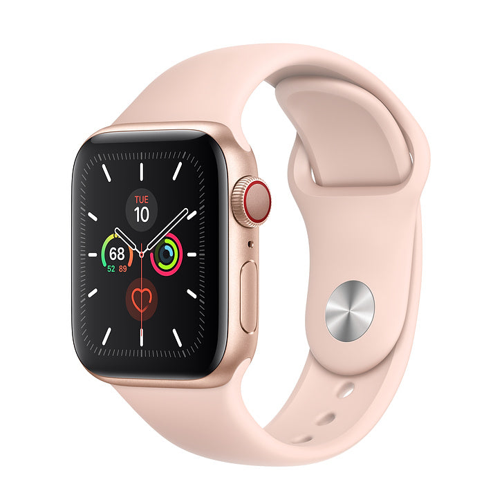 (Open Box) Apple Watch Series 5 GPS + Cellular, 40mm Gold Aluminum Case with Pink Sand Sport Band - MWWP2LL/A