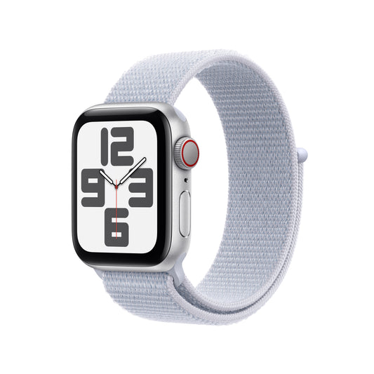 Apple Watch SE GPS + Cellular 40mm Silver Aluminum Case with Blue Cloud Sport Loop - MXFU3LL/A (2024)