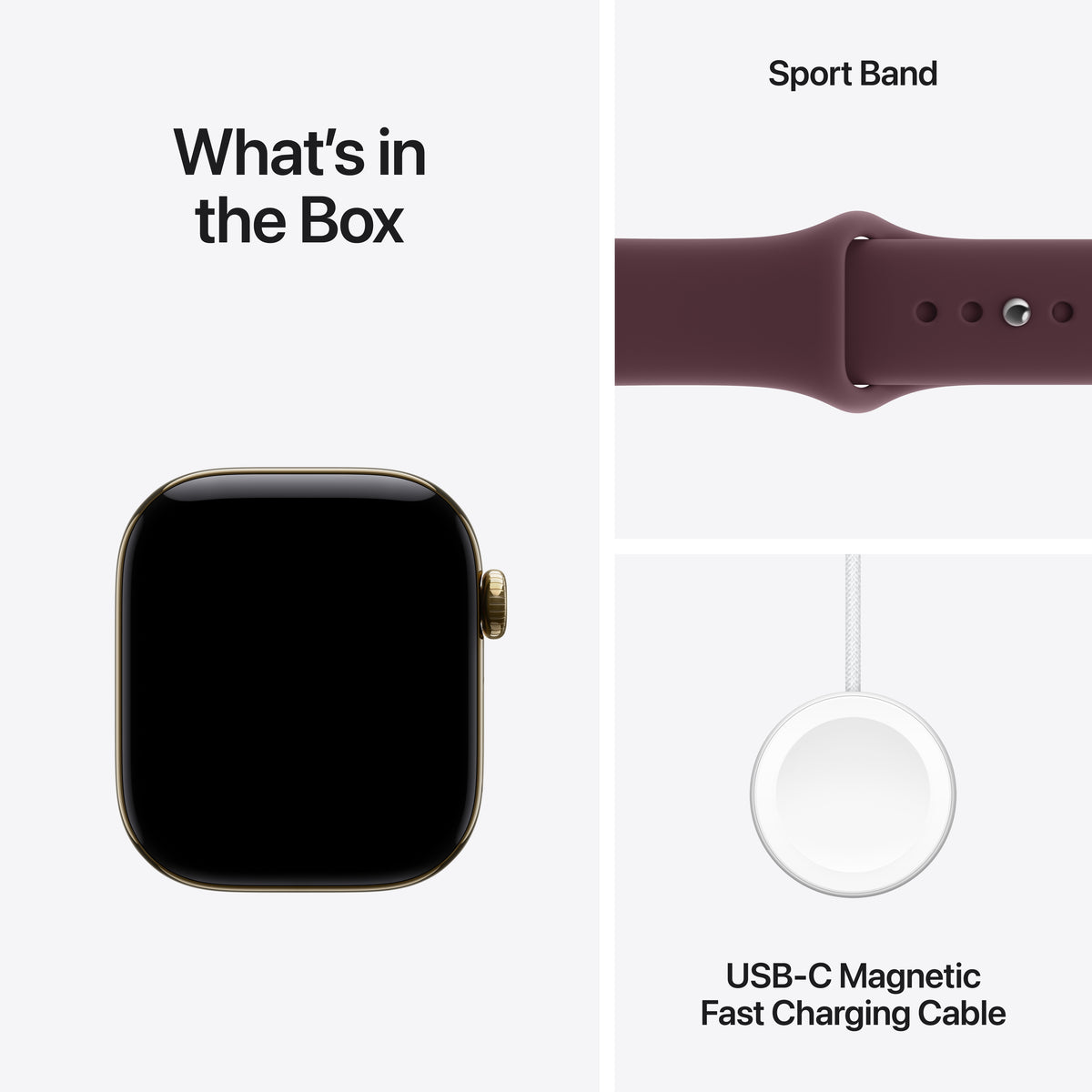 Apple Watch Series 12 GPS + Cellular 42mm Radiant Gold Titanium Case with Burgundy Sport Band - S/M - MJGJ4LS/A (2026)
