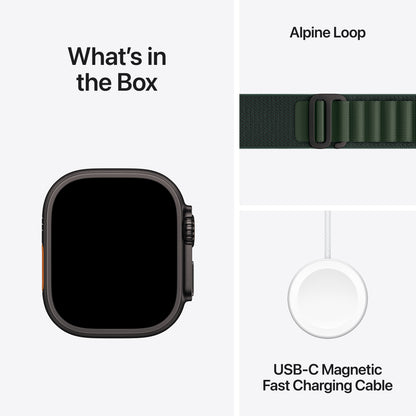 (Open Box) Apple Watch Ultra 2 GPS + Cellular 49mm Black Titanium Case with Dark Green Alpine Loop - Small - MX4Q3LW/A (2024)