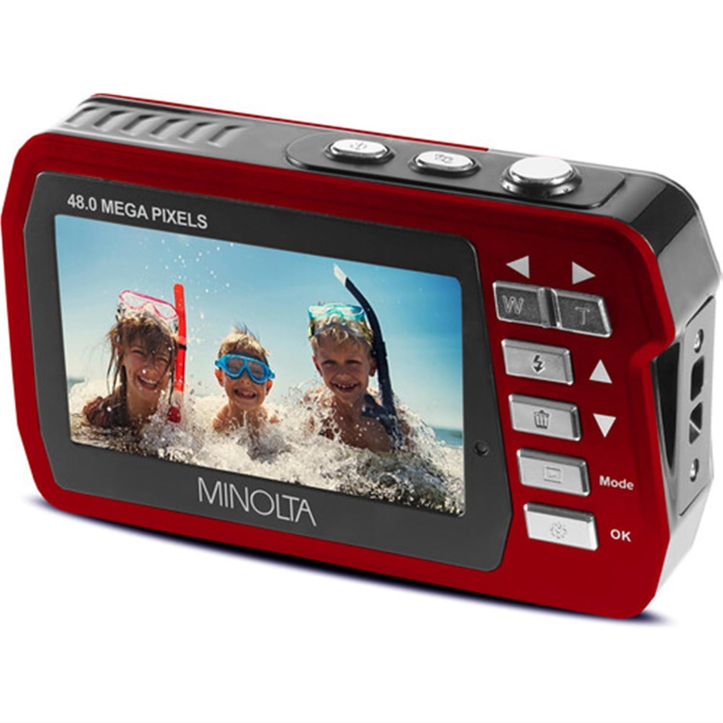 Minolta MN40WP 48 MP / 2.7K Quad HD Waterproof Digital Camera w/Dual LCD (Red)