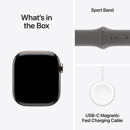 (Open Box) Apple Watch Series 10 GPS + Cellular 42mm Natural Titanium Case with Stone Grey Sport Band - M/L - MWXE3LW/A (2024)