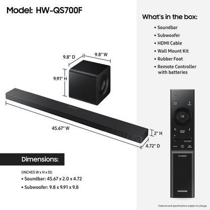 (Open Box) Samsung HW-QS700F 3.1.2 Channel Soundbar, 345W Dolby ATMOS 5.1ch (2025)