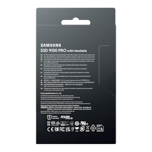 Samsung 8TB 9100 Pro with Heatsink Internal SSD Drive, PCIe 5.0 x4, NVMe 2.0 - MZ-VAP8T0CW