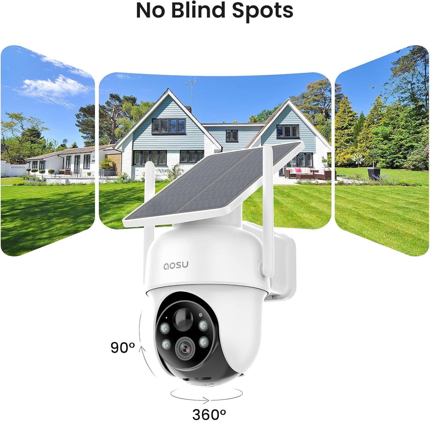 AOSU Security Cameras Outdoor Wireless, 4 Cam-Kit, No Subscription, Solar-Powered, Home Security Cameras System with 360° Pan & Tilt, Auto Tracking, 2K Color Night Vision, Easy Setup, 5G & 2.4G WiFi