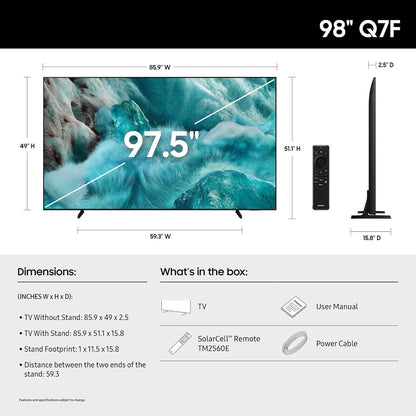 Samsung 98-in QLED Q7F Samsung Vision AI Smart TV Quantum HDR, Object Tracking Sound Lite, Q4 AI Gen1 Processor, 4K upscaling, (2025)