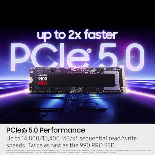 Samsung 2TB 9100 Pro Internal SSD Drive, PCIe 5.0 x4, NVMe 2.0 - MZ-VAP2T0B/AM