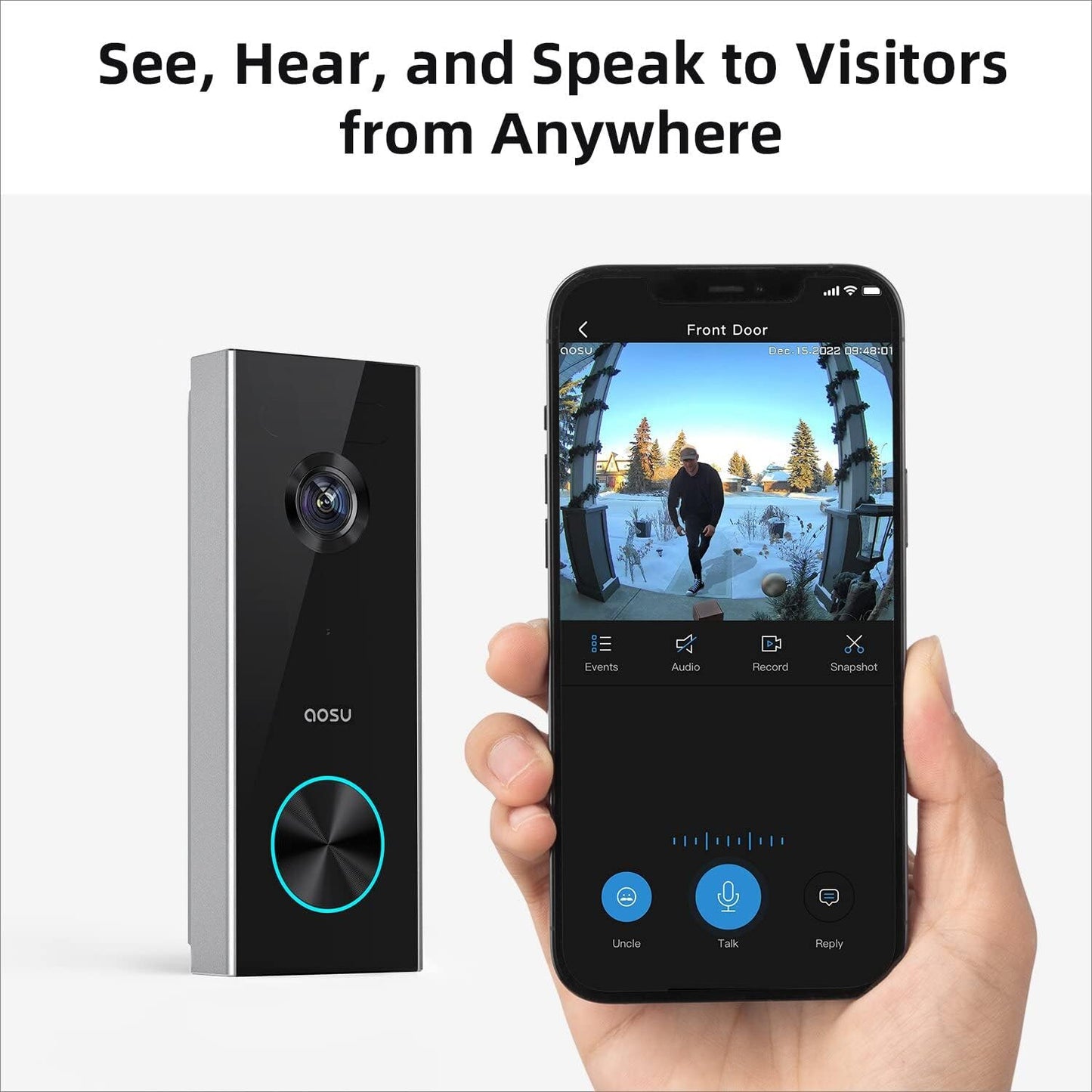 (Open Box) AOSU Doorbell Camera Wireless, Battery-Powered Video Doorbell with Chime, 2K Resolution, No Monthly Fees, 166° Ultra Wide Angle, 180-Day Battery Life, AI Detection, Work with Alexa & Google Assistant