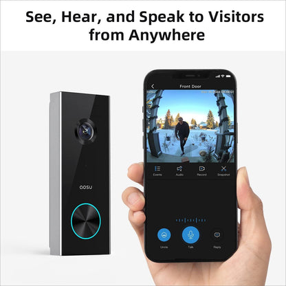 (Open Box) AOSU Doorbell Camera Wireless, Battery-Powered Video Doorbell with Chime, 2K Resolution, No Monthly Fees, 166° Ultra Wide Angle, 180-Day Battery Life, AI Detection, Work with Alexa & Google Assistant