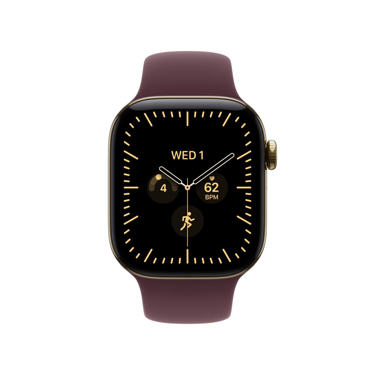 Apple Watch Series 12 GPS + Cellular 42mm Radiant Gold Titanium Case with Burgundy Sport Band - S/M - MJGJ4LS/A (2026)
