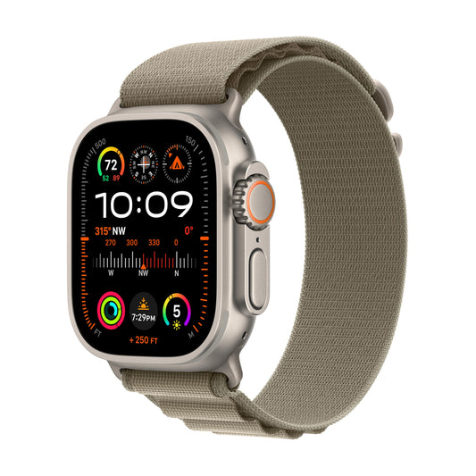 Apple Watch Ultra 2 GPS + Cellular, 49mm Titanium Case with Olive Alpine Loop - LARGE - MRF03LW/A (2024)