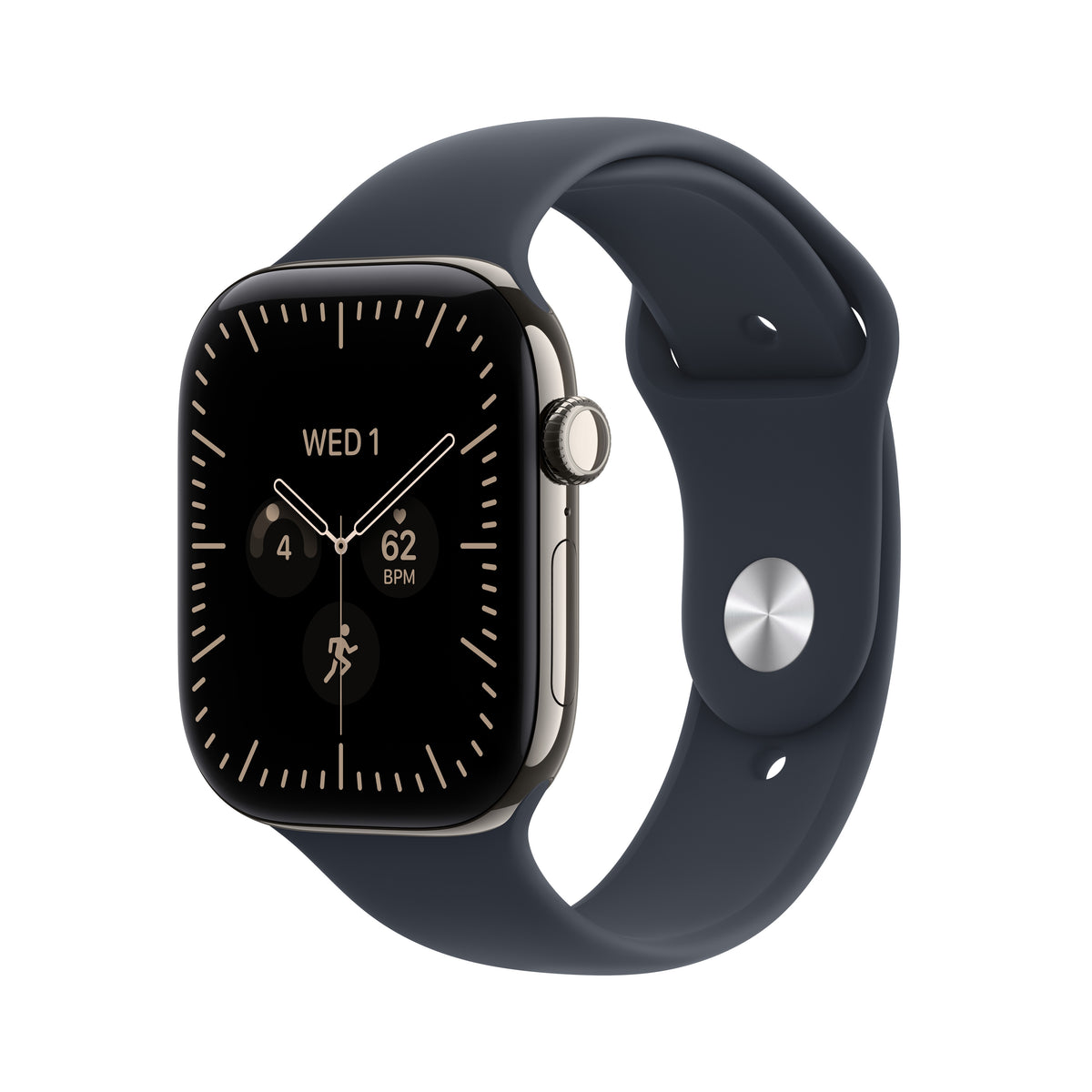 Apple Watch Series 12 GPS + Cellular 46mm Natural Titanium Case with Navy Blue Sport Band - S/M - MJGM4LS/A (2026)