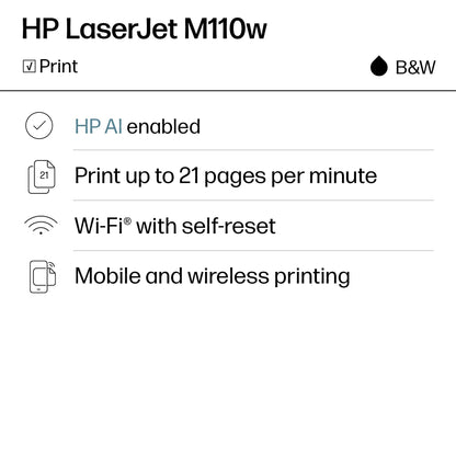 HP LaserJet M110w Wireless Black & White Printer, Mobile Printing - 7MD66F#BGJ