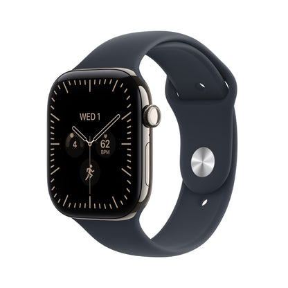 Apple Watch Series 12 GPS + Cellular 46mm Natural Titanium Case with Navy Blue Sport Band - M/L - MJGN4LS/A (2026)
