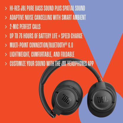 JBL Tune 780NCBT Active Noise Cancelling Over Ear Bluetooth Headphone - Blue