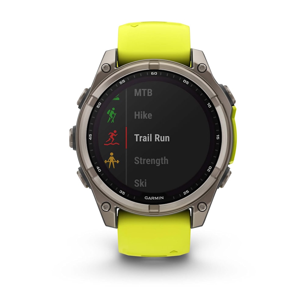 Garmin fenix 8 51mm Adventure Watch - Solar Sapphire, Titanium with Amp Yellow/Graphite Silicone Band