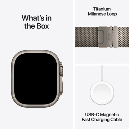 Apple Watch Ultra 4 GPS + Cellular 49mm Natural Titanium with Natural Titanium Milanese Loop - M - MJA94LS/A - Bundle w AppleCare+