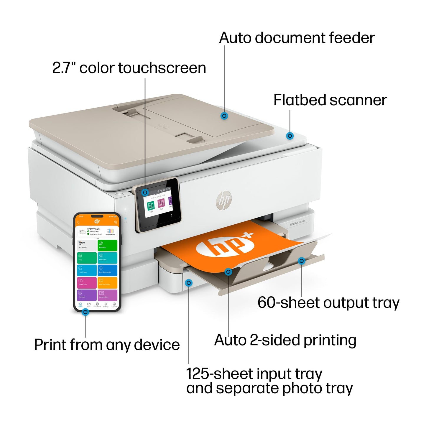 HP ENVY Inspire 7955e Wireless Color Inkjet Printer, Scanner, Copier - White - 1W2Y8A#B1H