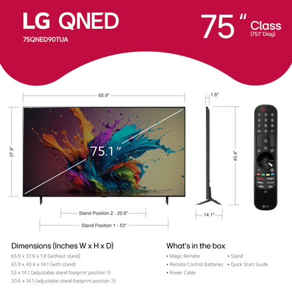 LG 75-in QNED90T Series QNED Mini LED TV 4K - 75QNED90TUA (2024)