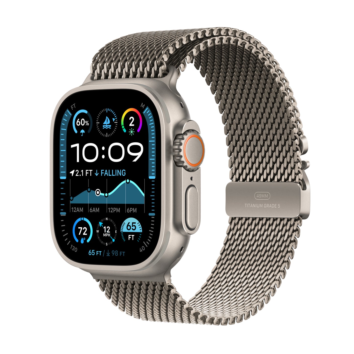 Apple Watch Ultra 2 GPS + Cellular 49mm Natural Titanium Case with Natural Titanium Milanese Loop - Large - MX5T3LW/A (2024)