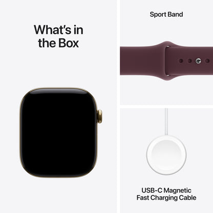 Apple Watch Series 12 GPS + Cellular 46mm Radiant Gold Titanium Case with Burgundy Sport Band - S/M - MJGR4LS/A (2026)