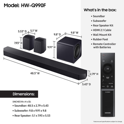 (Open Box) Samsung HW-Q990F 11.1.4 Channel Soundbar, 756W Dolby ATMOS 5.1ch (2025)