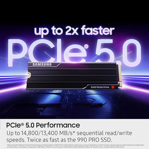 Samsung 8TB 9100 Pro with Heatsink Internal SSD Drive, PCIe 5.0 x4, NVMe 2.0 - MZ-VAP8T0CW