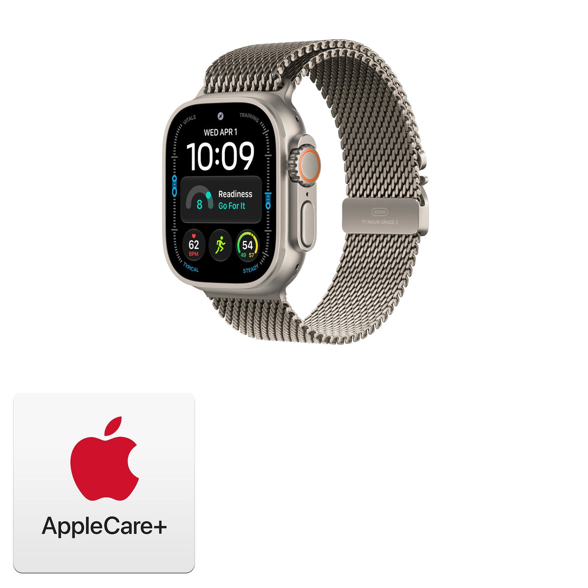Apple Watch Ultra 4 GPS + Cellular 49mm Natural Titanium with Natural Titanium Milanese Loop - L - MJAA4LS/A - Bundle w AppleCare+