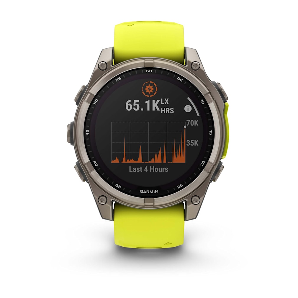 Garmin fenix 8 51mm Adventure Watch - Solar Sapphire, Titanium with Amp Yellow/Graphite Silicone Band