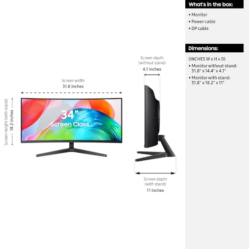 Samsung 34-in Computer Monitor - WQHD, Curved, 120Hz, 1HDMI, 1DP, Simple Stand - LS34H550GANXZA (2026)