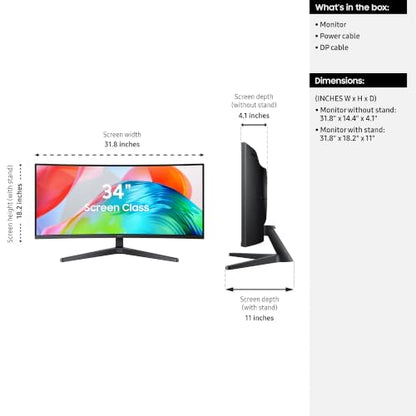 Samsung 34-in Computer Monitor - WQHD, Curved, 120Hz, 1HDMI, 1DP, Simple Stand - LS34H550GANXZA (2026)