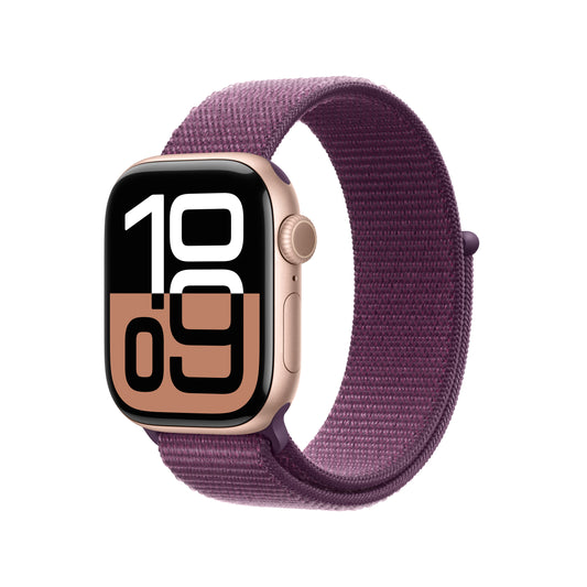 (Open Box) Apple Watch Series 10 GPS 42mm Rose Gold Aluminum Case with Plum Sport Loop - MWWK3LW/A (2024)