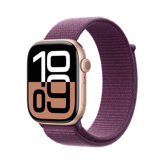 Apple Watch Series 10 GPS 46mm Rose Gold Aluminum Case with Plum Sport Loop - MWWV3LW/A (2024)