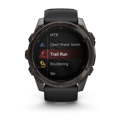 Garmin fenix 8 51mm Adventure Watch - AMOLED Sapphire, Carbon Gray DLC Titanium with Black/Pebble Gray Silicone Band