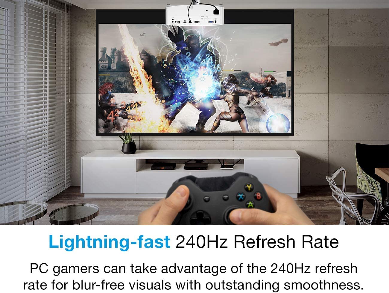 Optoma UHD38x Bright, True 4K UHD Gaming Projector, 4000 Lumens, 4.2ms Response, 1080p, 4K