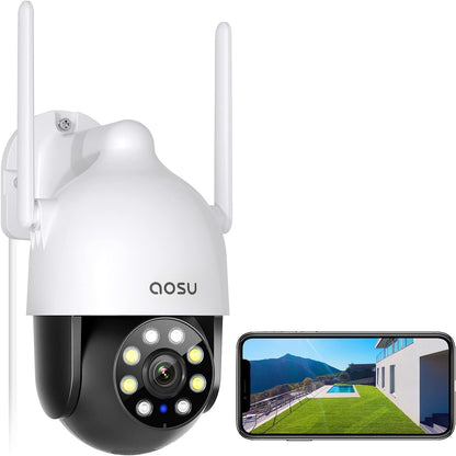 AOSU 2K Security Cameras Outdoor/Home, 360°Pan-Tilt View Timed Cruise 2.4G WiFi Security Camera with Motion Tracking, Spotlight & Siren, 2-Way Audio, Full Color Night Vision, Waterproof