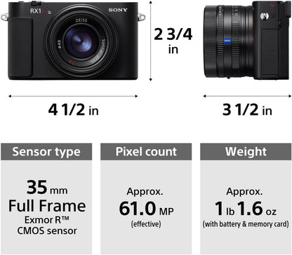 Sony RX1R III Full-Frame Digital Camera - 61 MP CMOS Sensor, 35mm F2 Lens, AI-Based Subject Recognition