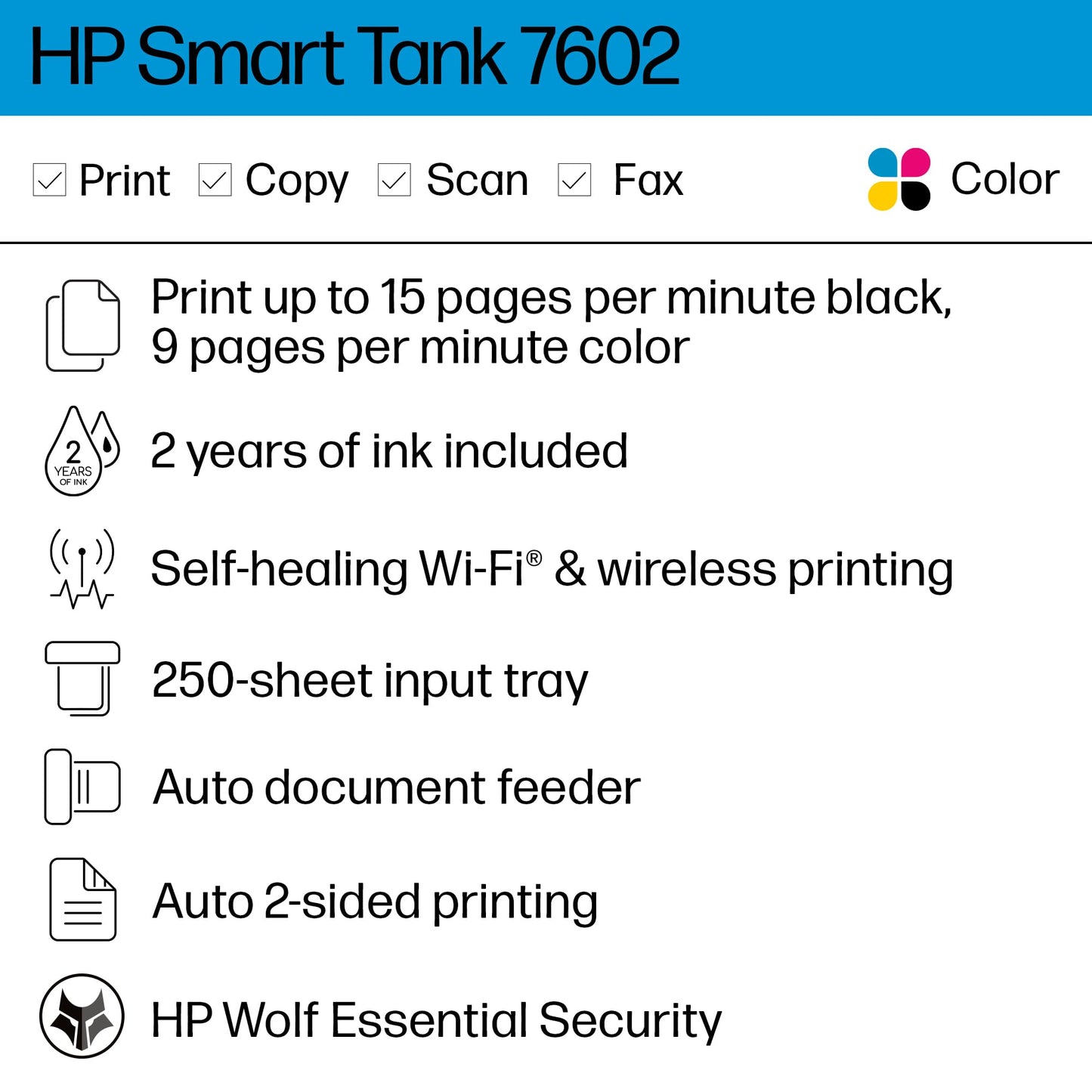 HP Smart Tank 7602 Wireless All-in-One Ink Tank Printer, Scanner, Copier - 28B98A#B1H