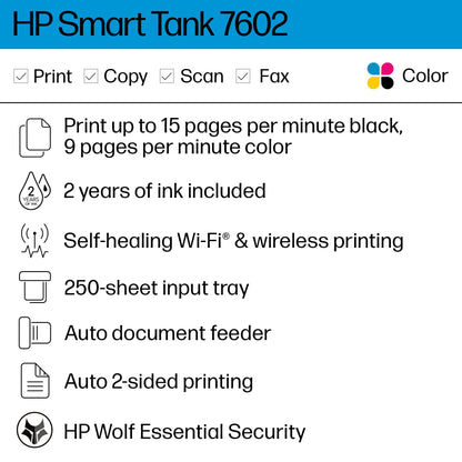 HP Smart Tank 7602 Wireless All-in-One Ink Tank Printer, Scanner, Copier - 28B98A#B1H