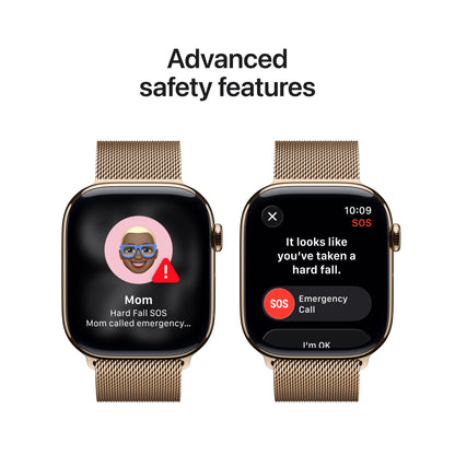 Apple Watch Series 11 GPS + Cellular 46mm Gold Titanium Case with Gold Milanese Loop - M/L - MFD84LW/A - (Fall 2025)