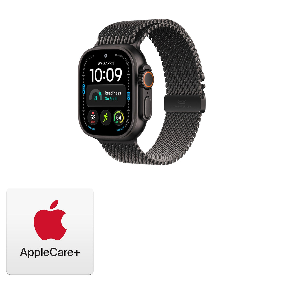 Apple Watch Ultra 4 GPS + Cellular 49mm Black Titanium with Black Titanium Milanese Loop - M - MJAV4LS/A - Bundle w AppleCare+