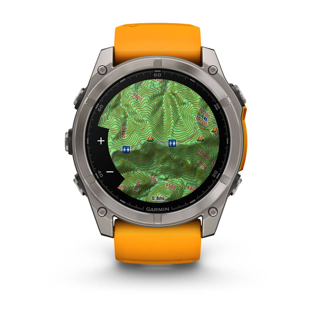 Garmin fenix 8 51mm Adventure Watch - AMOLED Sapphire, Titanium with Spark Orange/Graphite Silicone Band