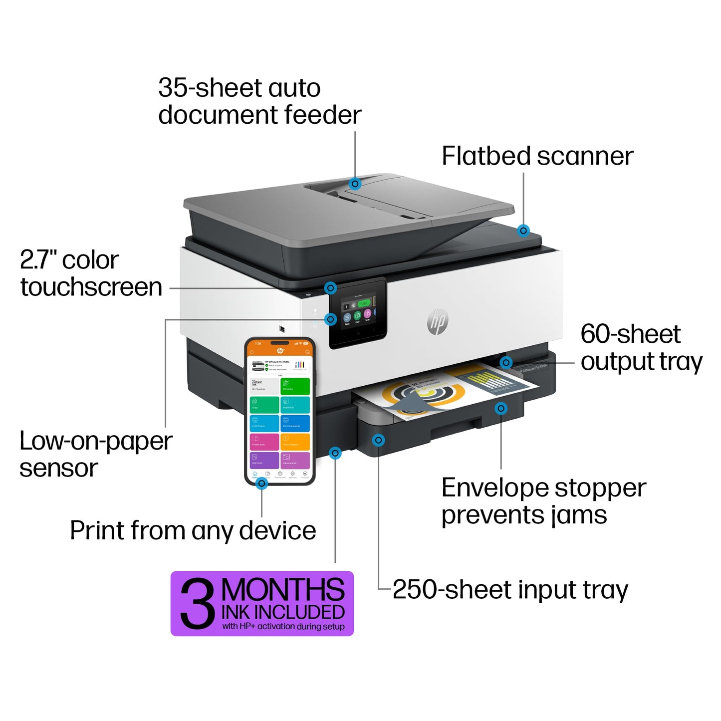 HP OfficeJet Pro 9125e All-in-One Printer, Copier, Scanner; Touchscreen; Smart Advance Scan - 403X0A#B1H